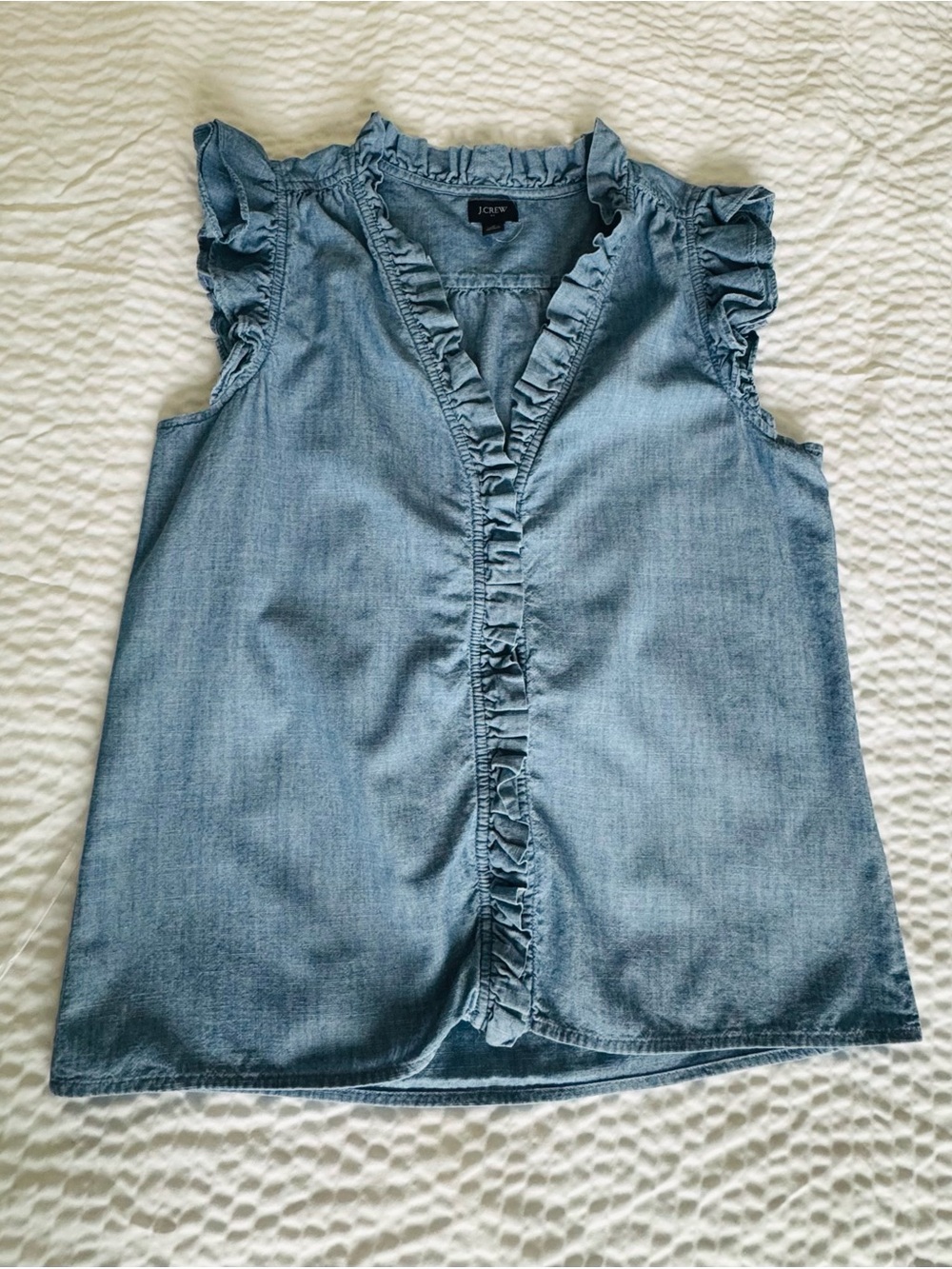 J. Crew Light Blue Ruffle-Trim Denim Camisole